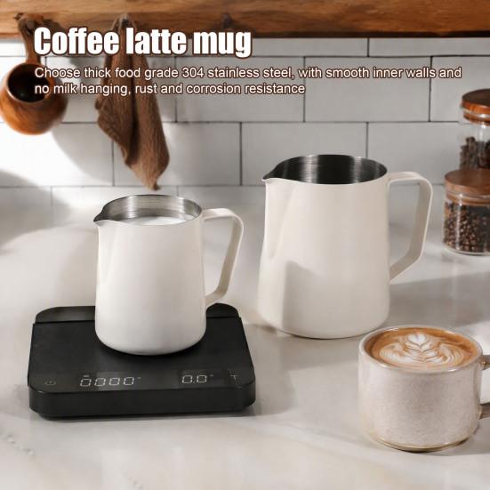 Coffee Frother Jug with Scale Stainless Steel Milk Frothing Pitcher, Professional Latte Art Cup Espresso Tool Measurement Scale, Dripless Spout