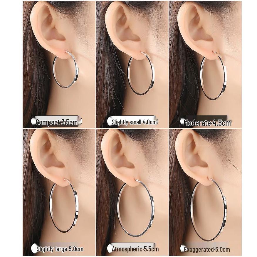 Sterling Silver Big Hoop Earrings for Women - High-End Fashion Circle Dangle Style