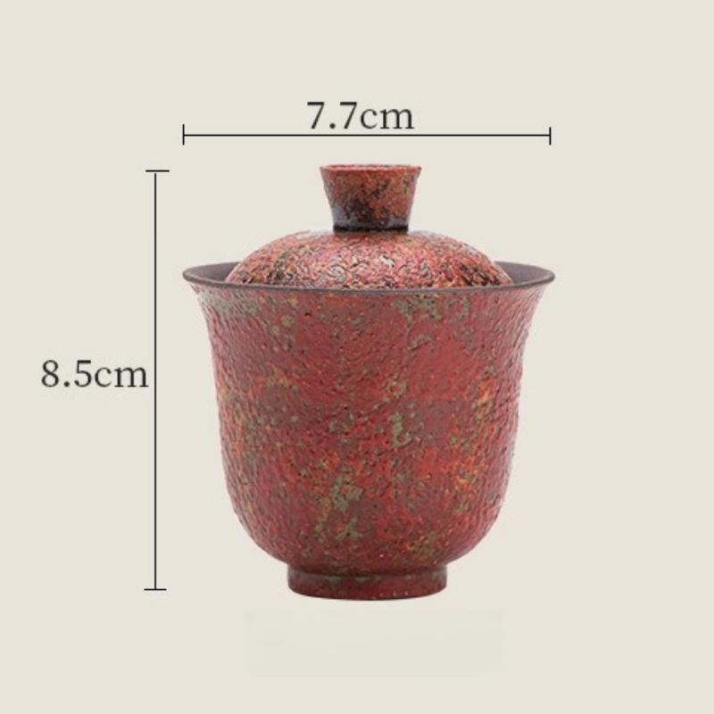 Piec Zmiana Czerwona Stara Glina Skalna Gaiwan Retro Tureenka do Herbaty Filiżanka do Herbaty z Pokrywką Zestaw Pokrywka do zaparzacza Herbaty Miska Dekoracja Zestawu do Herbaty Kung Fu
