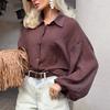 Women S Loose Lantern Long Sleeve Shirt Lapel Button Thin Sun Protection Cardigan