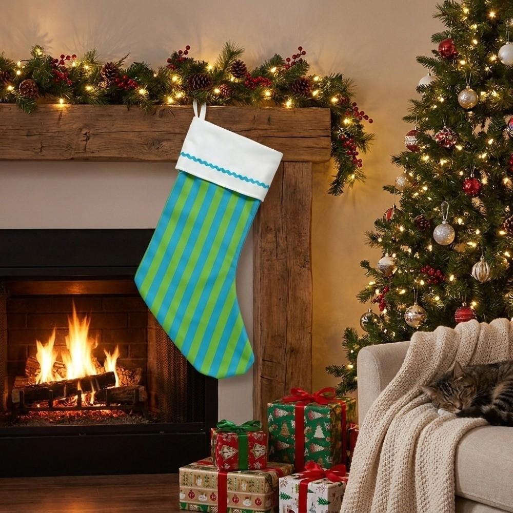 Color-Block Design Hanging Gift Bag Striped Xmas Candy Bag Festive Stocking Indoor Decoration