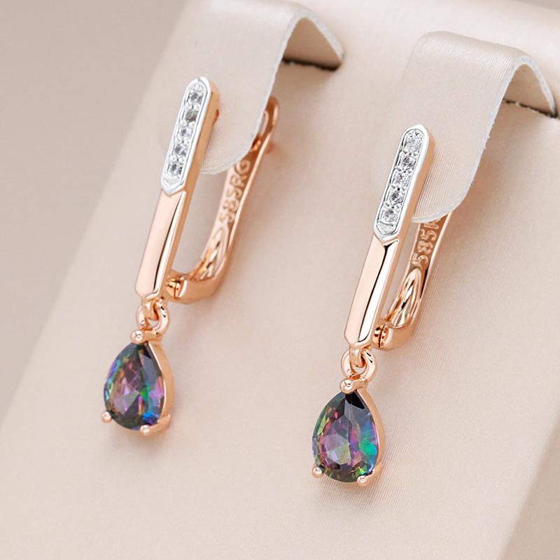 Modische bunte natürliche Zirkon lange Hängeohrringe für Damen Roségold Farb-Mix Hochzeitsfeier Täglicher Schmuck