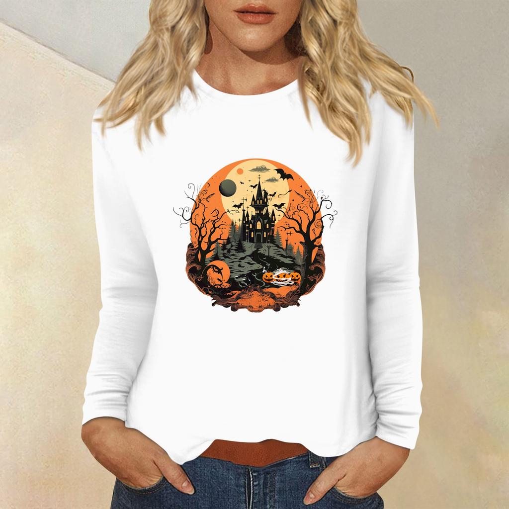 Women's Daily Casual Long-sleeved Flowers Printed Crew-neck Top
