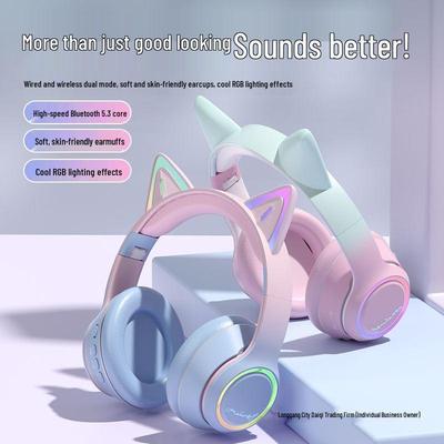 Wireless Bluetooth Cat Ear Gaming Headset with Noise Cancelling for Laptops and Mobile Devices
