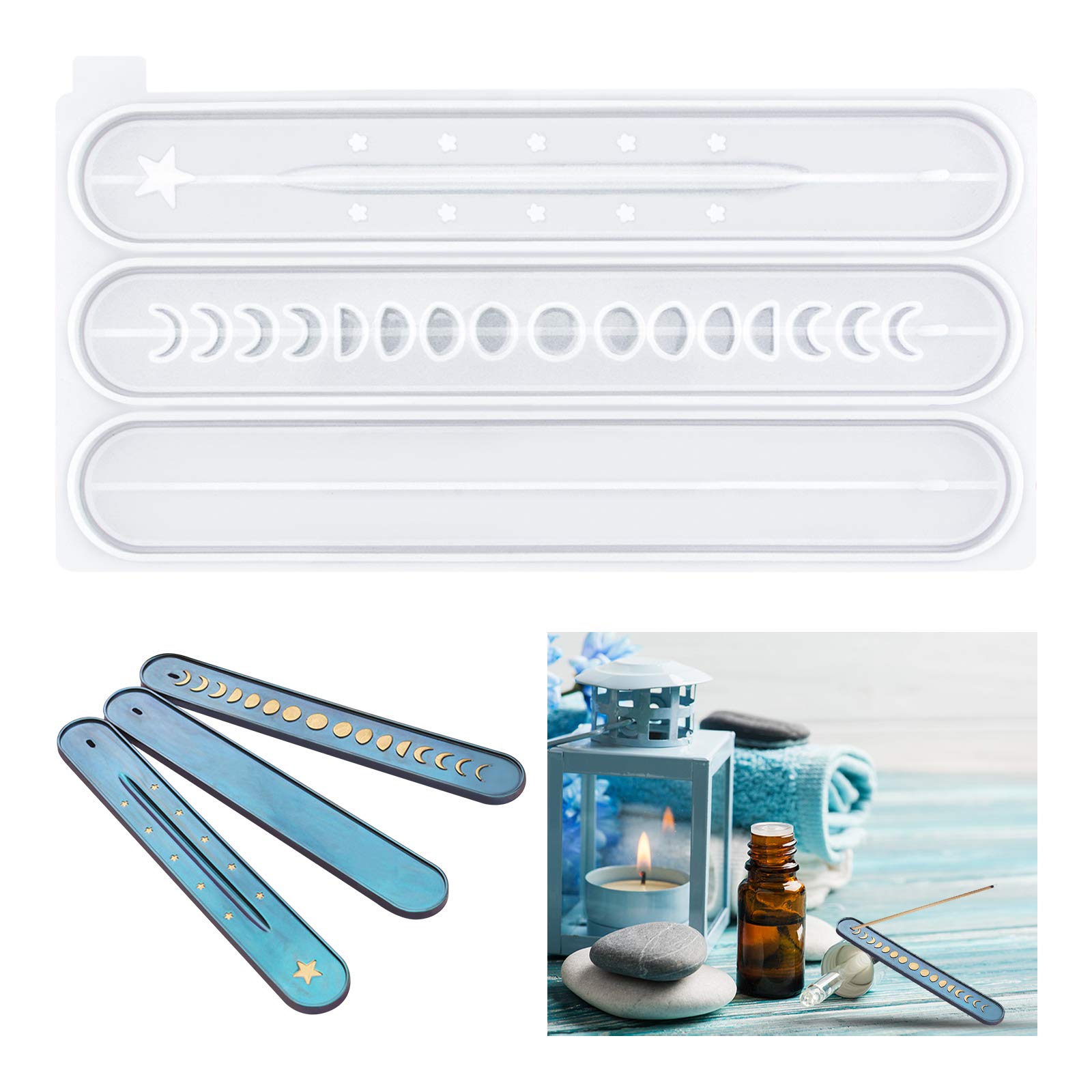 

WANDIC Round Incense Burner Resin Mold, Silicone Moon Phase Incense Stick Holder Mold, Incense Burner Container Ash Catcher Mold for Craft DIY Home