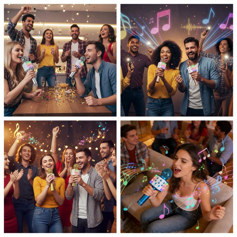 All-in-one Entertainment Microphone Speaker, Karaoke, Music Player, Voice Changer, FM Radio, LED Light Mic for Party Gathering