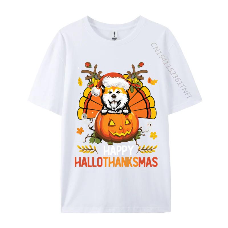 Akita Inu Happy Hallo Thanksmas Hallo Anime T Shirt Novelty Fitted Men T Shirt Print Cotton Grey Shirt Graphic Tee S