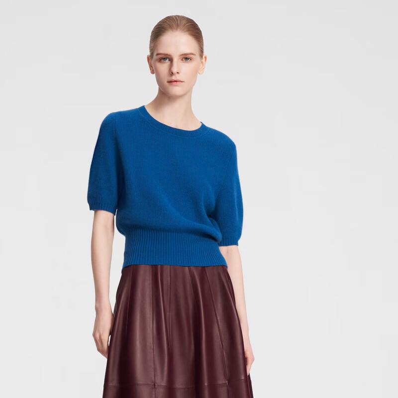 ELLASSAY Women's Crew Neck Cashmere Short-Sleeve Knit Top