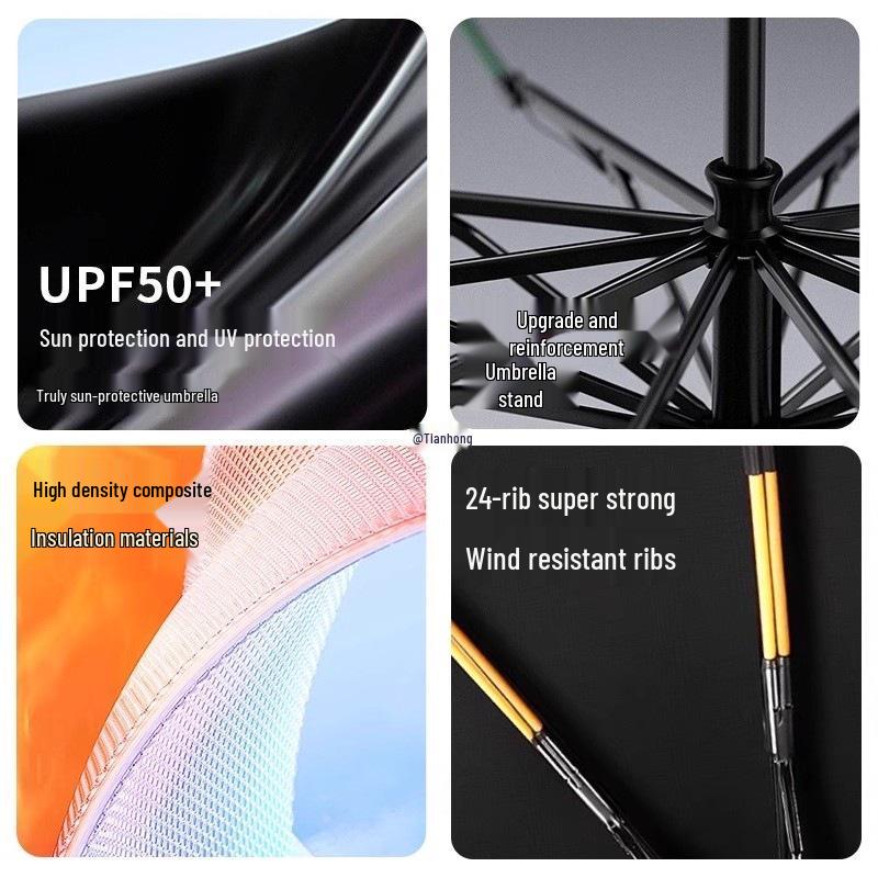 24-Rib Automatic Umbrella: Durable, Unisex, UV & Rainstorm Protection, Three-Fold Design for Sun and Rain.