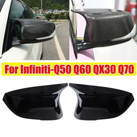 Fits Infiniti Q50 Q60 Rearview Mirror Cover Caps M3 Style 2014- 2022 Gloss Black