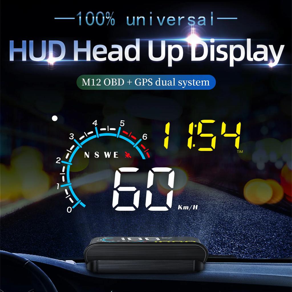 M12 GPS+OBD Head Up Display Car HUD On-board Computer Auto Projector Electronics Windshield Obd2 Display With Speed RPM Compass