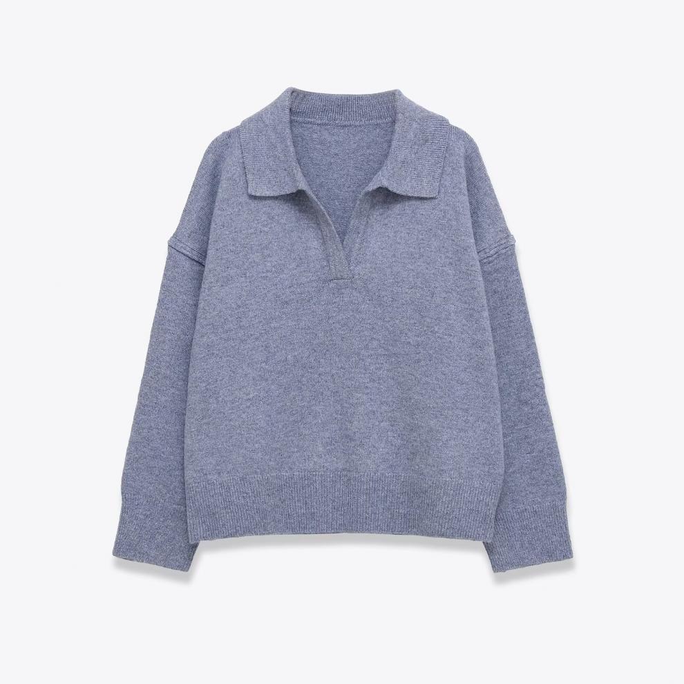 European and American style, new women's clothing, fashionable and versatile cross-border cashmere blended POLO shirt-type knitted sweater