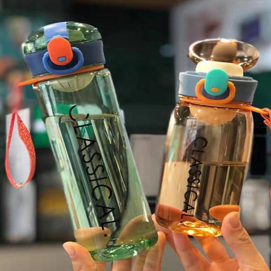 400ml/ 500ml Water Bottle Food Grade Large Capacity Bounce Cover Leak-proof PC Summer Simple Tea Leak Bottle Daily Use