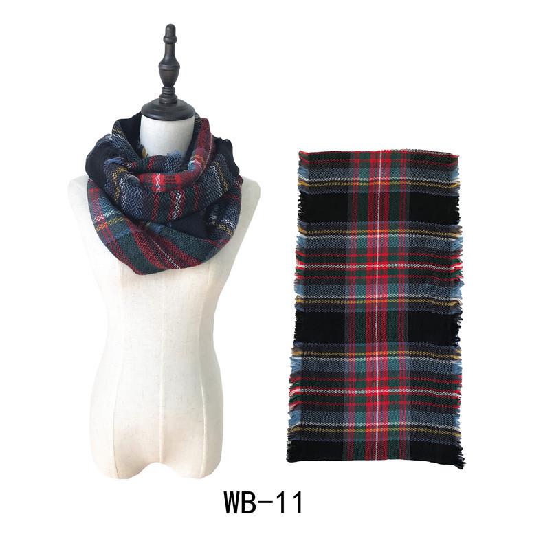 Wind autumn and winter women's warm colorful grid imitation cashmere double-sided fringed grid scarf