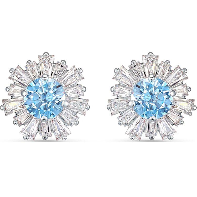 Swarovski 125th Anniversary Sunshine Series Sunflower Pierced Imitation Crystal Earrings Women earrings Blue 5536741 Box+Shopping Bag (Random Color)