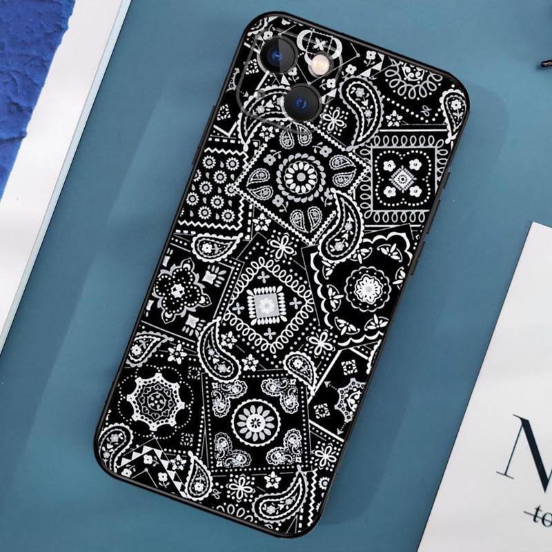 Bandana Seamless Pattern Black Phone Case For iPhone 17 Pro Max 11 12 14 15 16 Pro Max 13 Mini 15 16 Plus 16e 17 Air Cover
