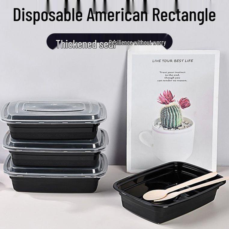 Rechteckiger Einweg-Lebensmittelbehälter für die Mikrowelle - Schwarz, Weiß & Transparent Takeaway-Mittagessensbox.