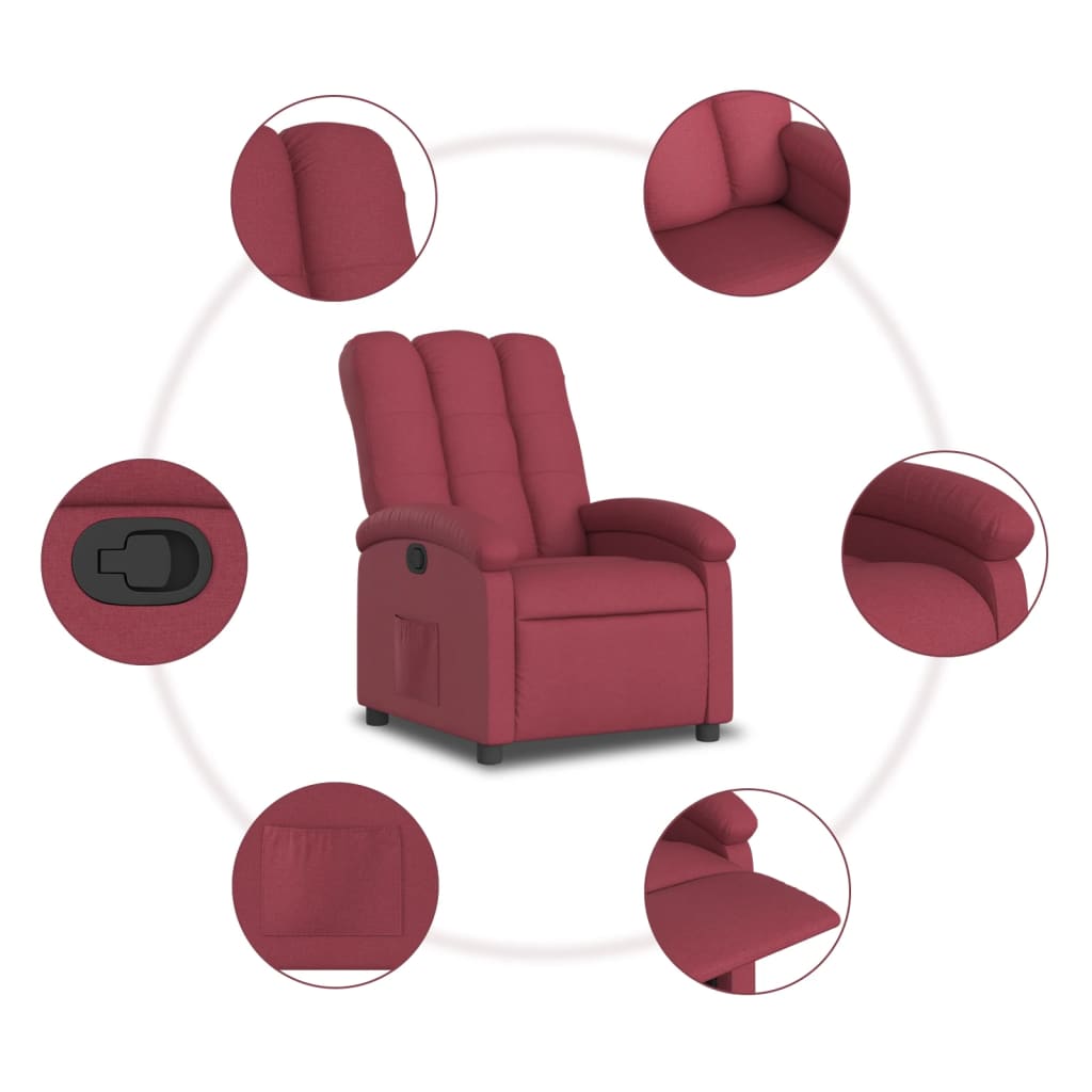 Vidaxl Foldable Armchair, Wine Red, Fabric Upholstered