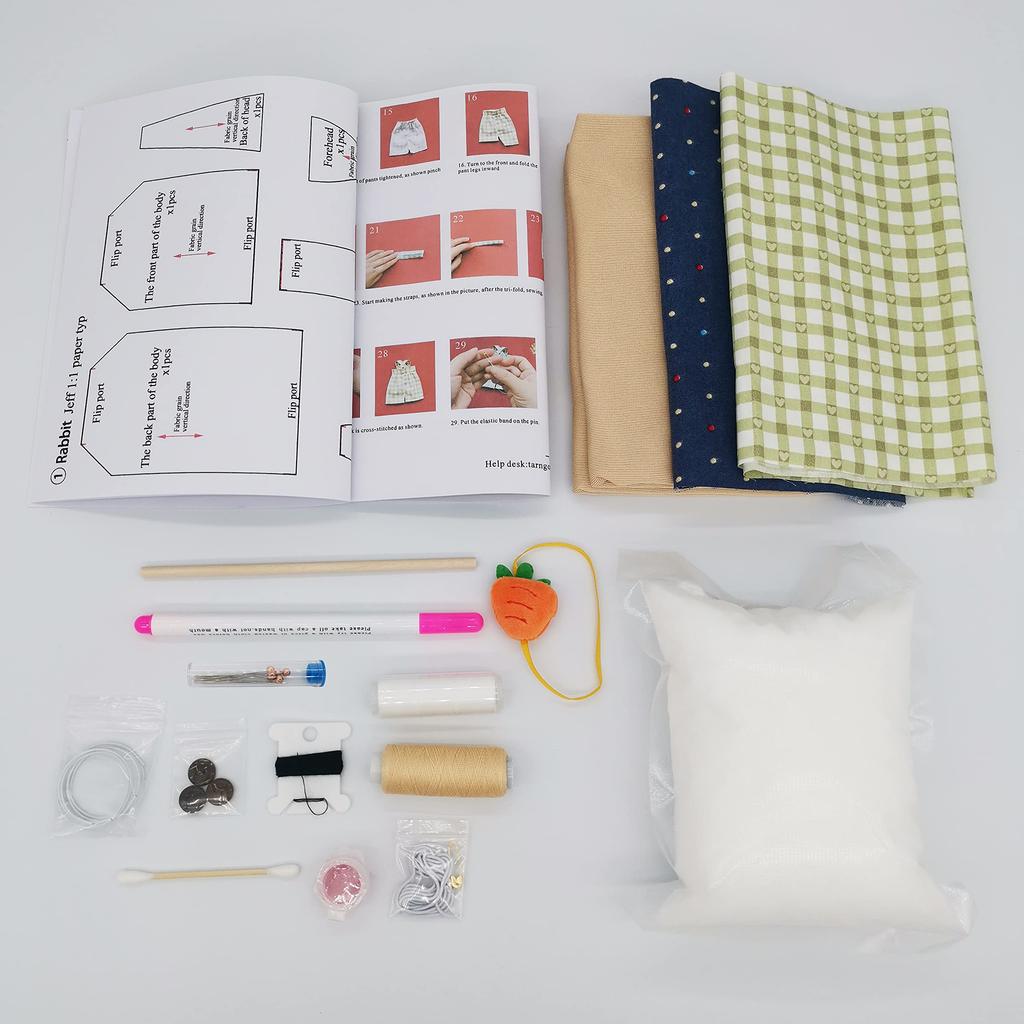 Doll making kit for adults and kids, DIY stuffed animal sewing kit, cute animal doll, gift for girls, handmade doll craft kit. (Rabbit Boy)