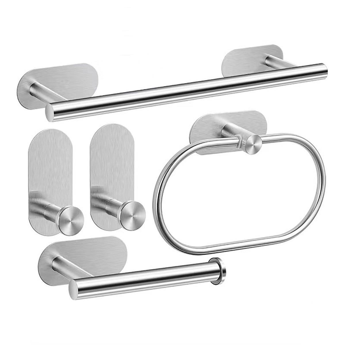 

Bathroom Hardware Set Self Adhesive Matte Black Bathroom Accessories Set Stainless Steel Robe Hooks Toilet Paper Holder Hardware