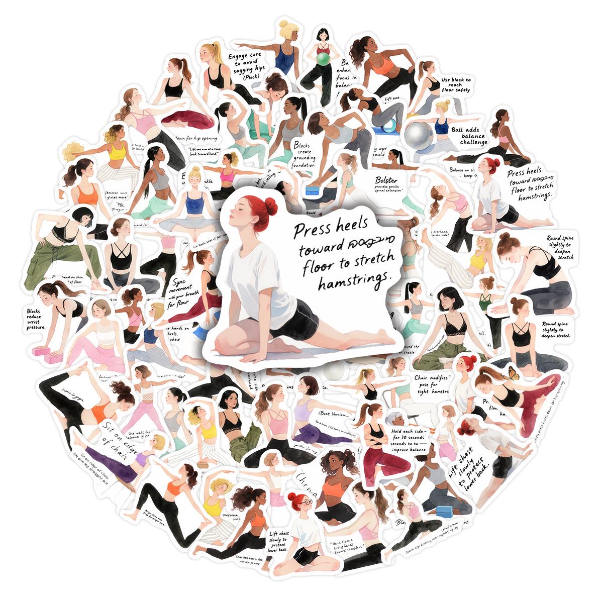 72pcs Watercolor Yoga Stickers for Fitness & Journaling no