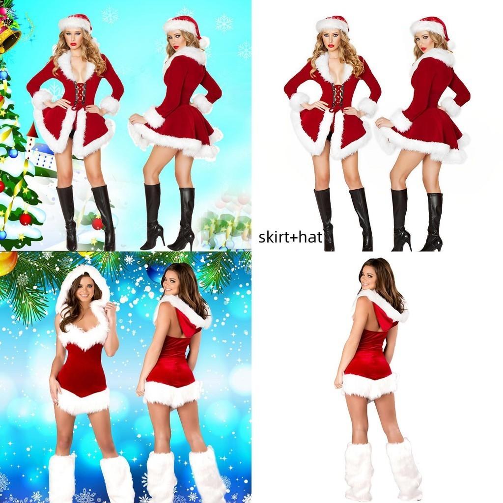 Women's Sexy Santa Outfit Red Tube Top Dress Xmas Cloak Cosplay