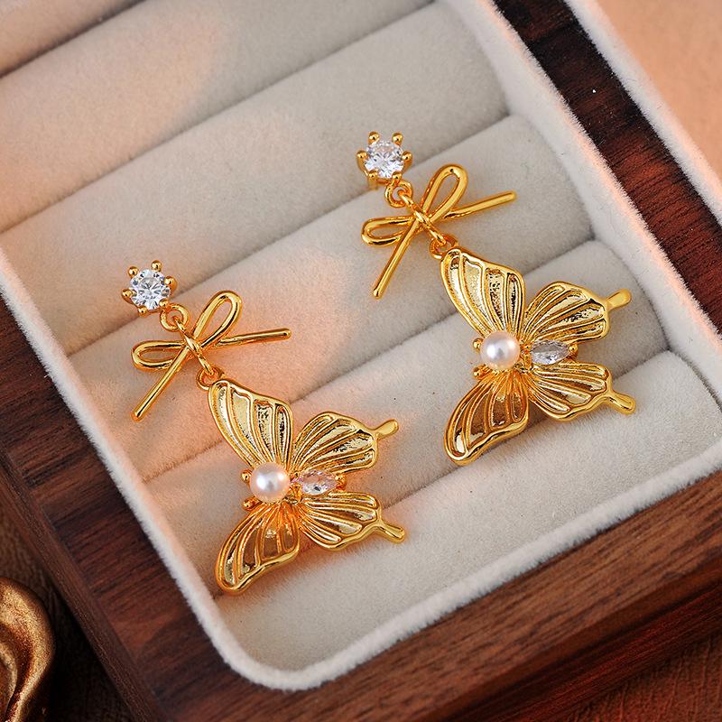 Butterfly Pearl Zircon Stud Earrings for Women - 2024 Fragrant Style, 925 Silver