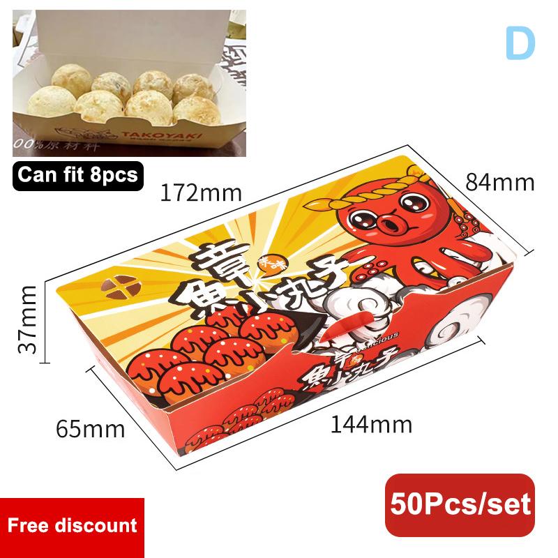 50 Piezas Caja para Takoyaki Caja de Embalaje Premium para Bolas de Pulpo Comida Callejera Japonesa Takoyaki Desechable Papel de Embalaje para Snacks para Llevar