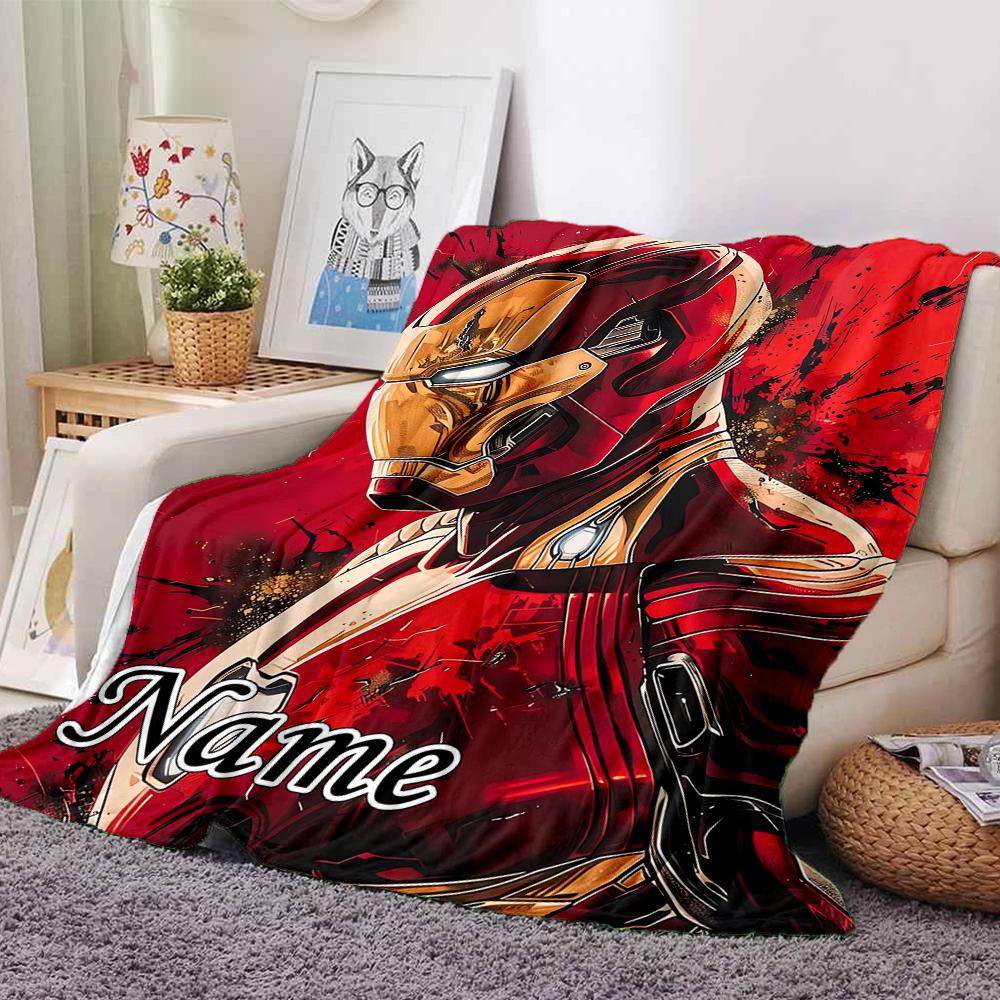 Custom Name Iron Man Tony Stark'S Armor Party Blanket For Couch Bed Plush Cozy Fuzzy Blanket Super Soft Warm Blankets For Fall And Winter 0916273