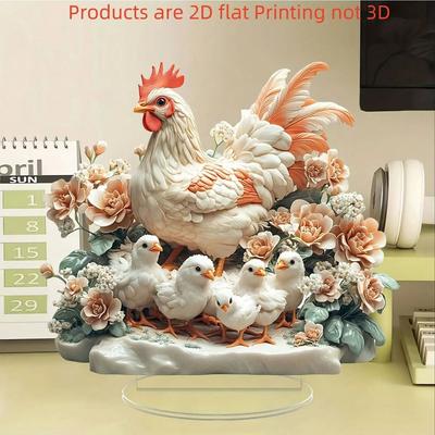 1pc Farmhouse Style Acrylic Rooster and Chick Tabletop Decoration, Suitable for Living Room and Kitchen Decoration,