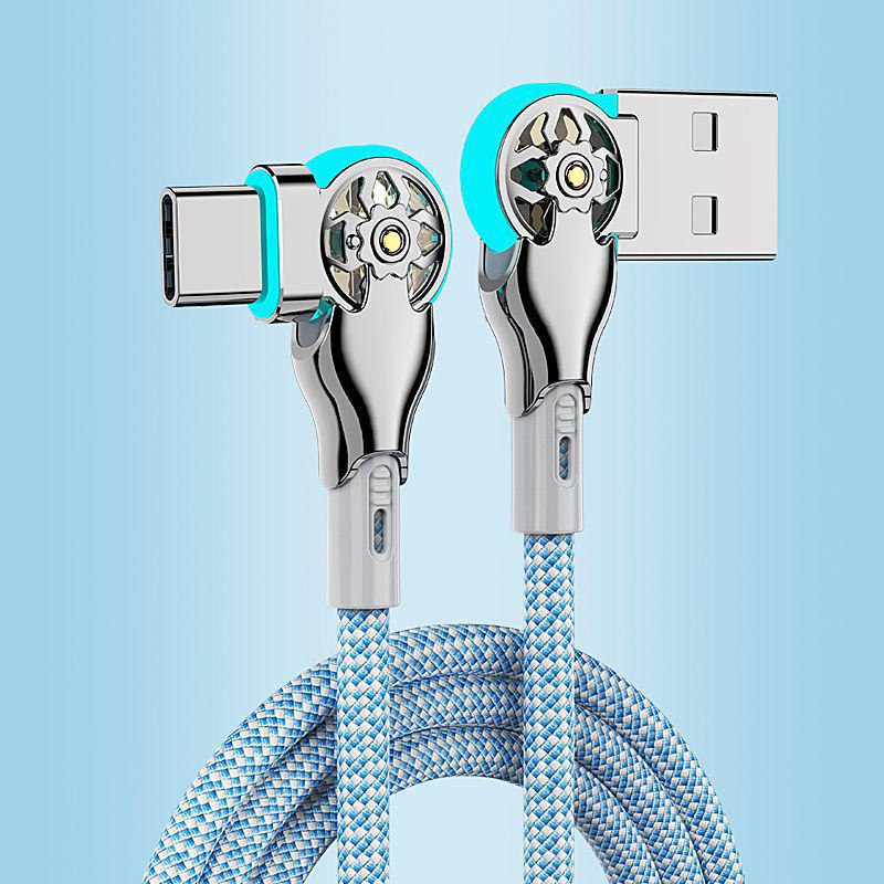 Dual Elbow Rotating Lighted Braided Type-C Fast Charging Cable for Android & Apple