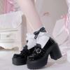 Sapatos de Salto Alto Lolita Bomba com Fivela Doce em Forma de Coração para Mulheres Y2k Plataforma Impermeável Mary Janes