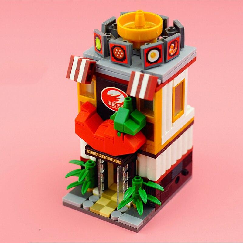 LOZ 1627 Stadtstraße Topf Lebensmittelgeschäft Restaurant Architekturmodell Miniblöcke Ziegel Gebäude Spielzeug ohne Box