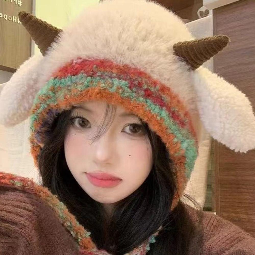 Korean Style Lamb Beanie Hat Soft Plush Pullover Hats Ski Caps Ear Protection Hat Women