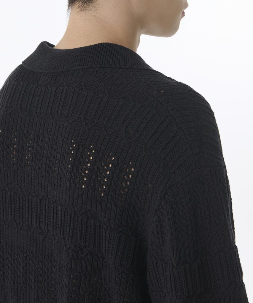 MUSINSA STANDARD Multi-Crochet Slit Neck Knitted Polo Shirt [Black]