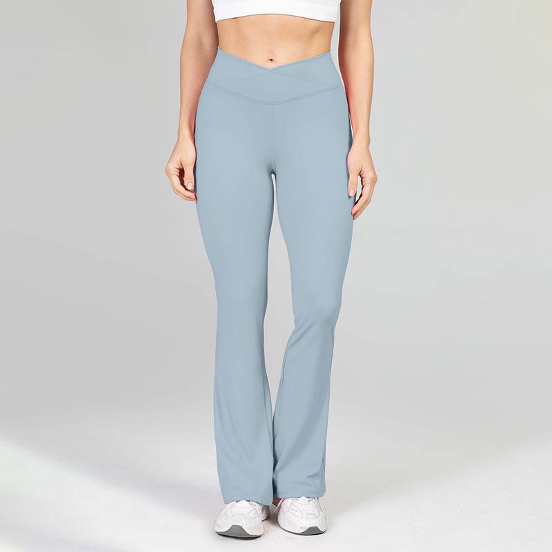 Sheer-effect Flared-leg Pocket Yoga Trousers: High-waisted, Bum-lifting, Slimming, Stretchy Fitness Trousers; Flared Wide-leg Sports Trousers