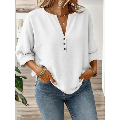 New Women's Casual Long-sleeved V-neck Door Barrel Regular Clean Multi-color Top T-shirt