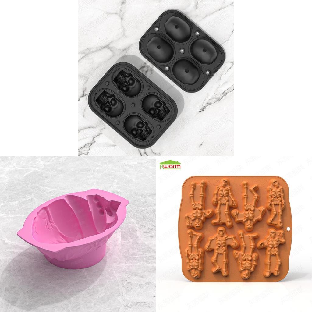 Halloween Skull Silicone Mold With Large Skeleton Shapes For Themed Cake Decoration