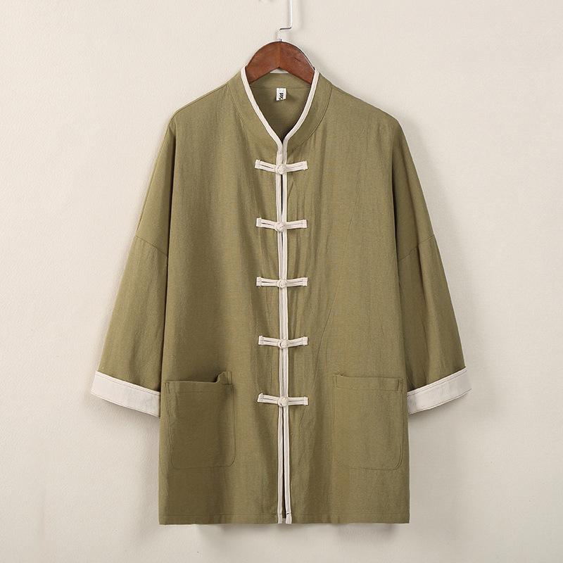 

Китайская традиционная рубашка весна-лето мужская повседневная тонкая танская винтажная куртка XXXXXL зелёный