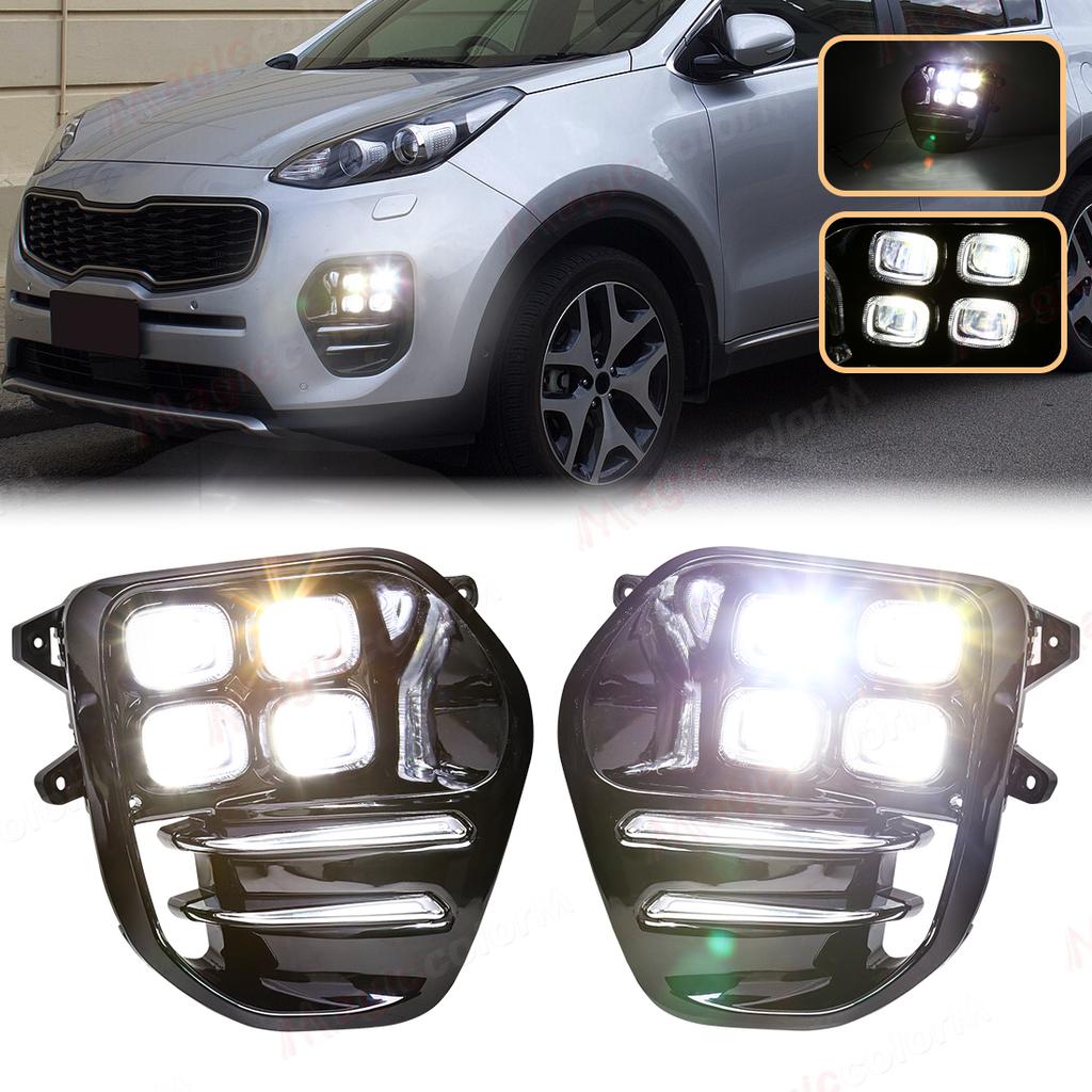 2PCS For KIA Sportage QL KX5    LED Daytime Running Lights DRL Fog Lamps Front Bumper Headlights White Daylights 12V