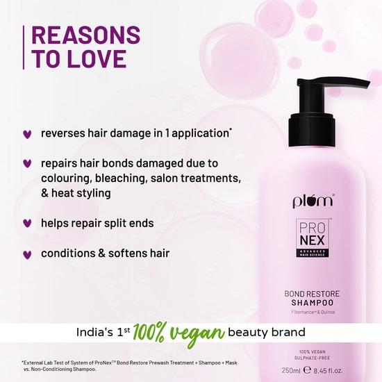 Plum ProNex Bond Restore Shampoo I Gefärbtes Haar, geschädigtes Haar, mit Keratin behandeltes Haar I mit FiberhanceTM und Quinoa | 250 ml