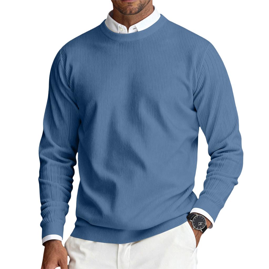 Men's Round Neck Long Sleeve Ribbed Knit Pullover