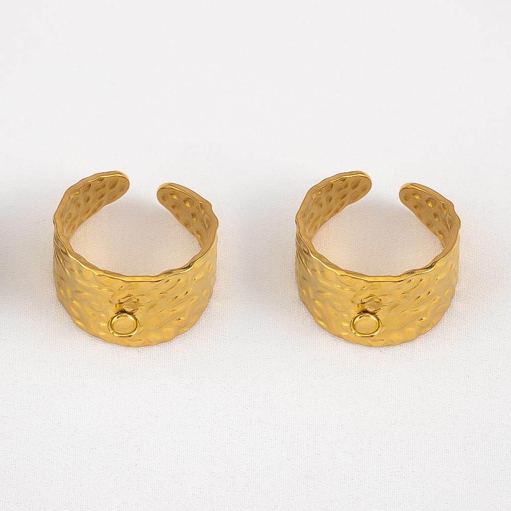 2Pcs Metal Embossed Open Hammer Texture Wide Adjustable Ring Settings Blank Rings Base Jewelry Making DIY Finger Ring With Loop