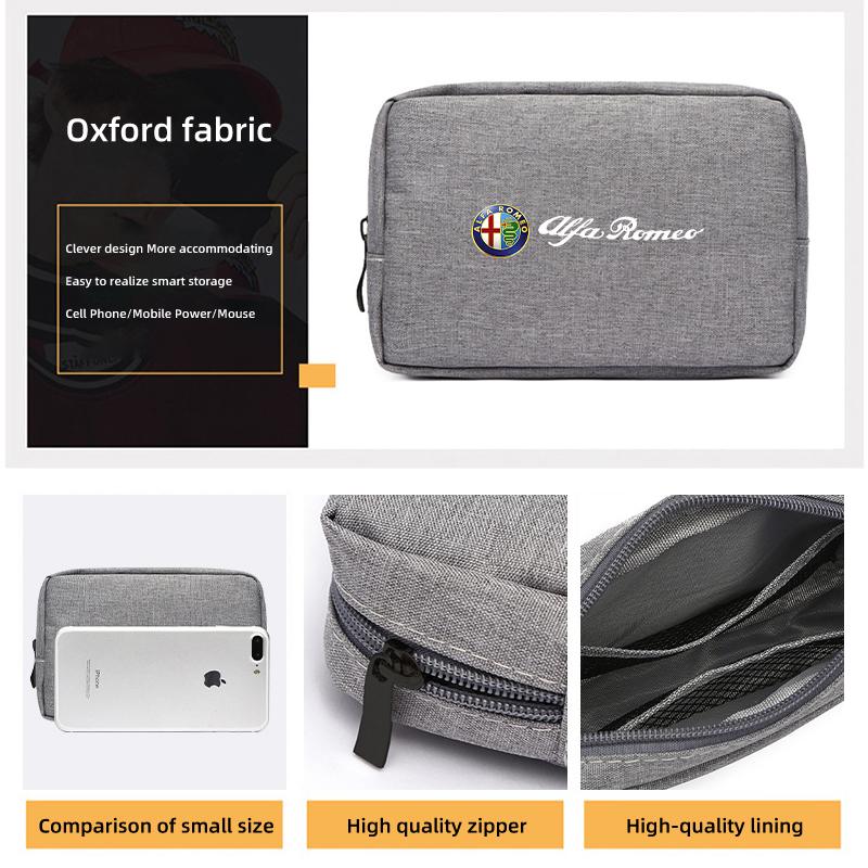Car Organizer Portable Mult-Pocket Cable Digital Storage Bag For Alfa Romeo 159 Giulietta 156 147 Giulia Mito GT Stelvio Spider