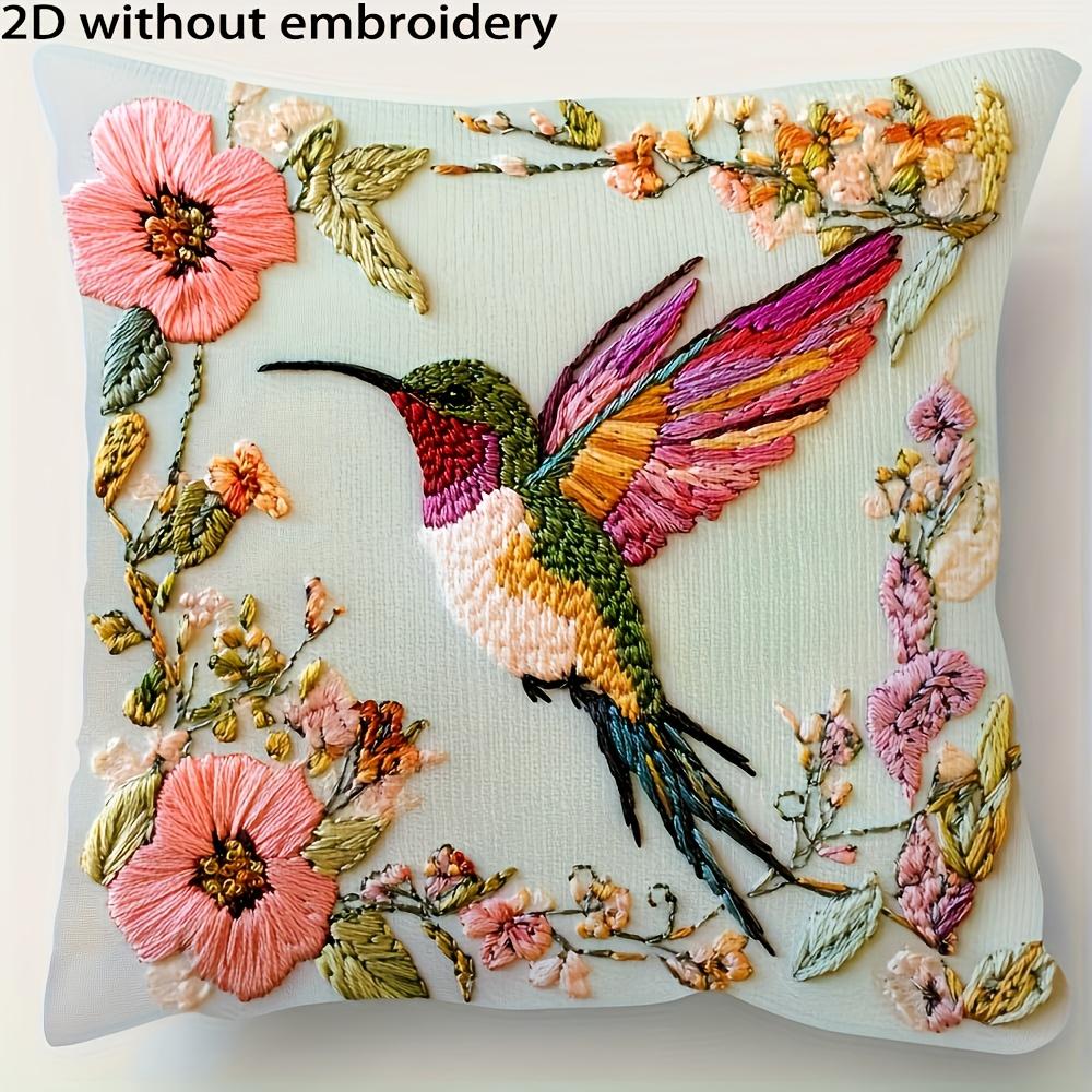 2D flach- Vintage Kolibri Blumig Kissenbezug Dekorative quadratische Kissenhülle Für Zuhause Sofa Schlafzimmer Wohnzimmer