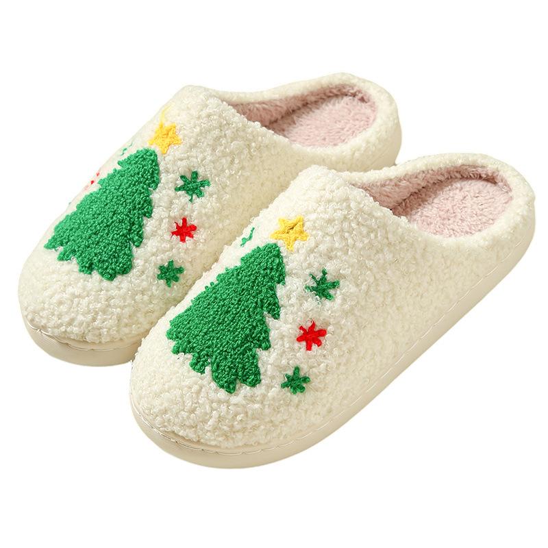 2026 New Winter Christmas Tree Cartoon Cute Warm Plush Slippers for Men Women Couples Indoor House Shoes