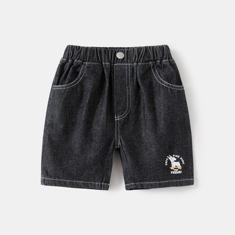 Kids Summer Vertical Stripe Pants K-style Boy Denim Pure Color Fifth Pants Boy Baby Casual Puppy Skateboard Shorts Solid Black 120