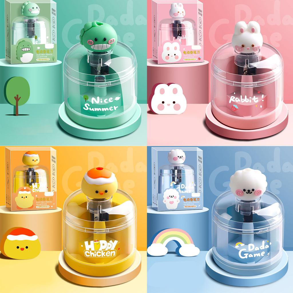Electric Pencil Sharpener Full Automatic Cute Animal Style Nonslip Pads Electric Sharpener for Home 