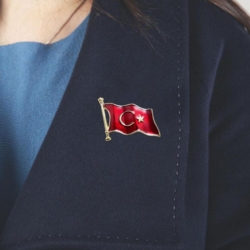 Mond und Stern Fahnen Broschen Pin Goldfarbene Legierung Rotes Reversabzeichen Dekoratives Accessoire für Jacken, Mäntel Schals Taschen