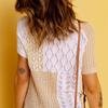 Summer Women Fashion Color Stitching Knitted T-shirt Loose Hollow Casual Tee
